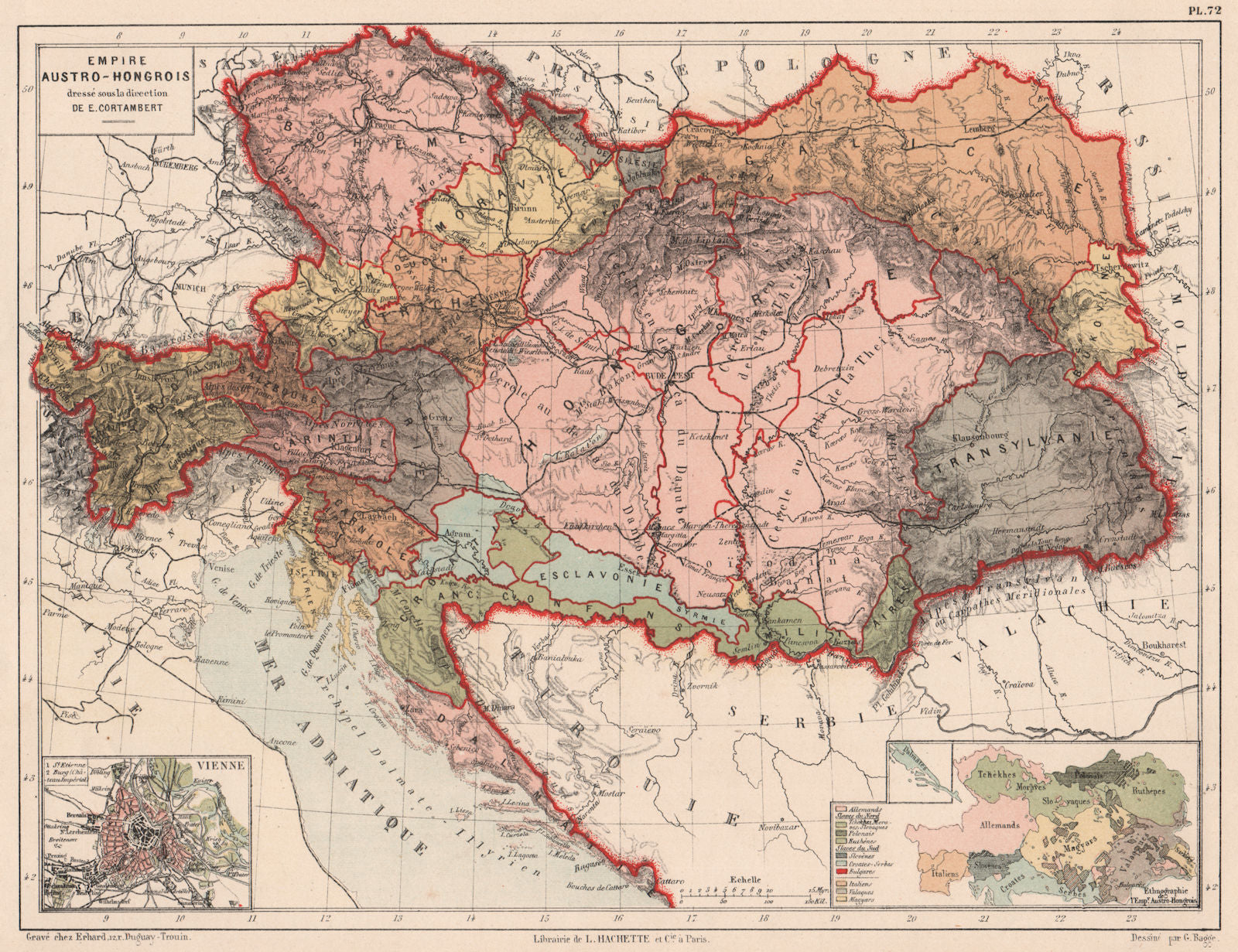 Austro-Hungarian Empire. Inset Vienna. Racial/Ethnographic map. Balkans 1880